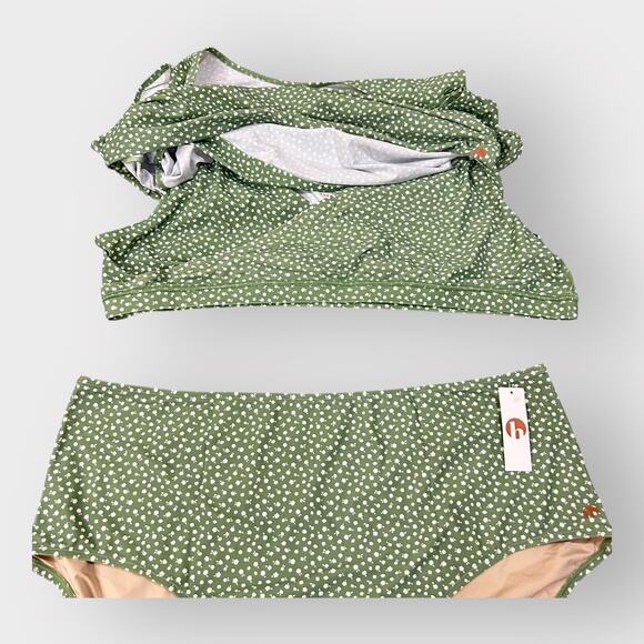 New Honey Mark Swim Set Green Floral Bikini High Waist‎ Full Coverage 5XL - Picture 4 of 8